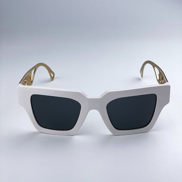 Versace VE4431 401/87 Sunglasses White Gold Logo Dark Grey Square Women